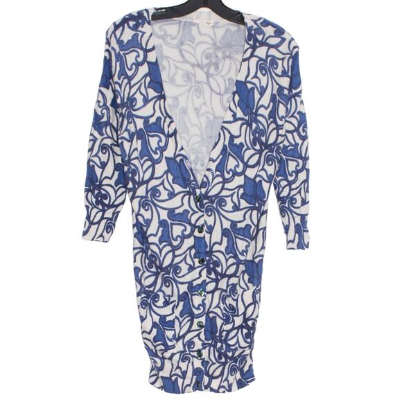 Moth Cardigan Sweater 3/4 Sleeve Wool Rabbit Hair Coastal Grandma Button Blue XS - Picture 1 of 6